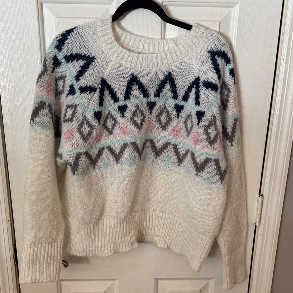 a new day Geometric Pattern Sweater - Creamy white , Blue, Pink, Gray